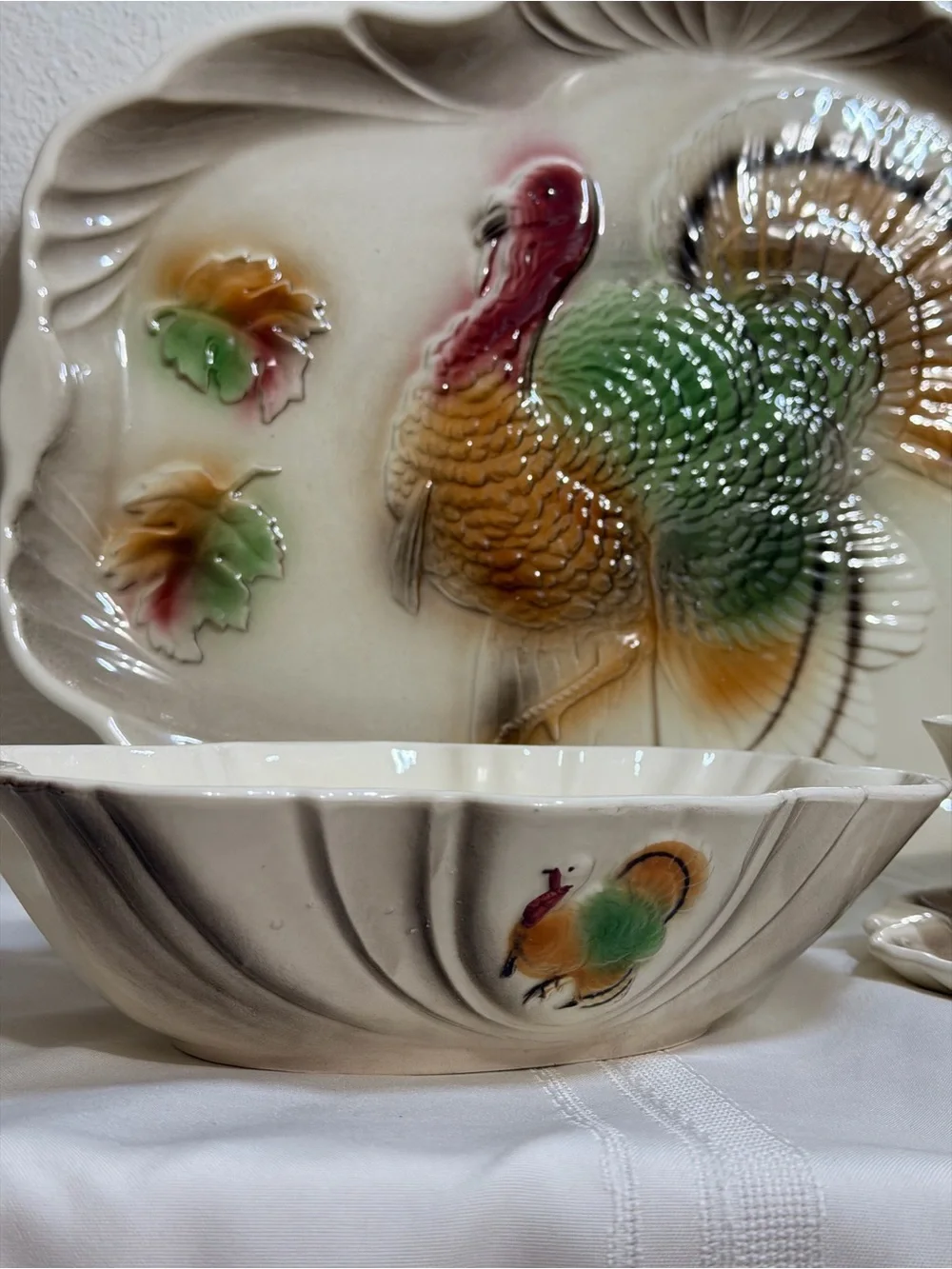 1959 3 Pc SET Turkey Platter, Serving Bowl & Gravy Boat Lane & Co Thanksgiving